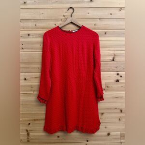Ganni Size 40/Medium Red Black Polka Dot Georgette Long Sleeve Mini Dress